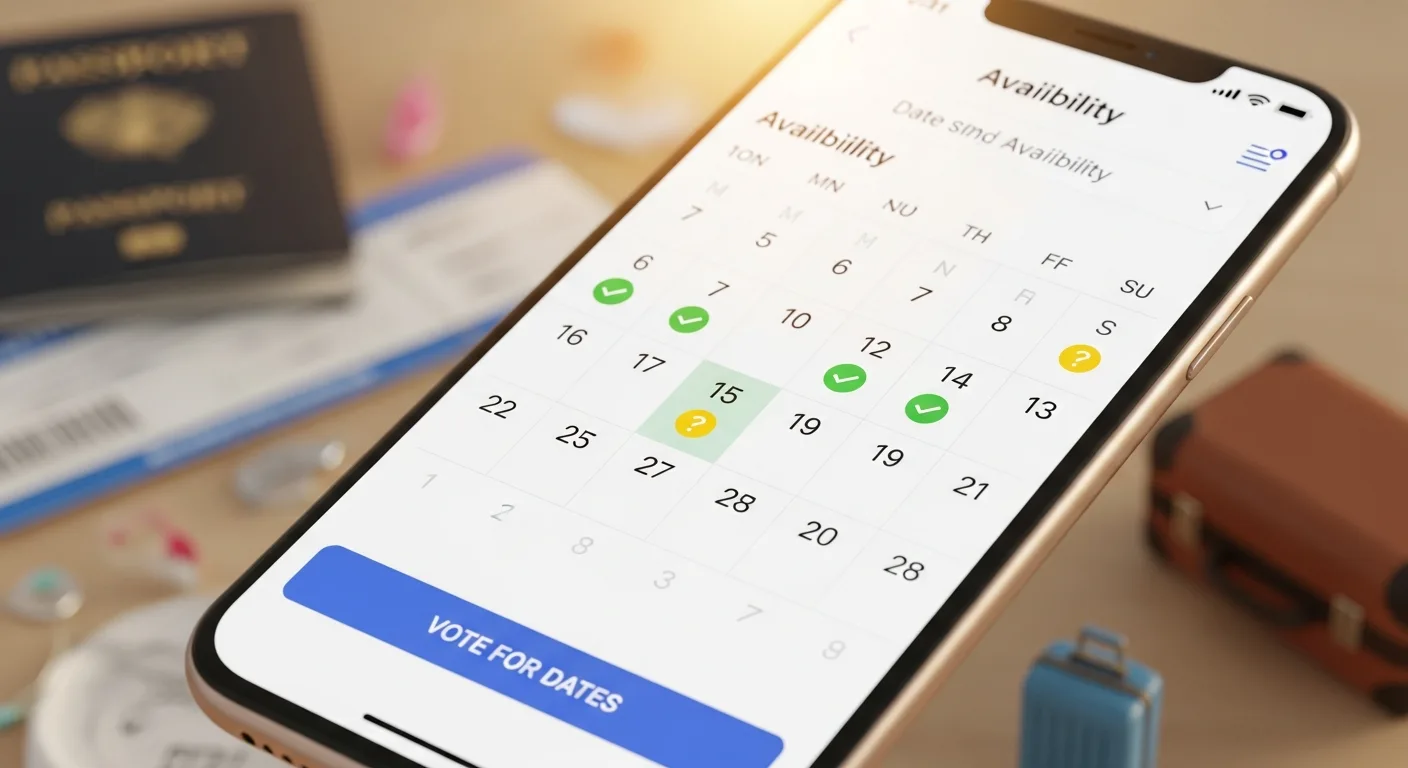 Group trip date poll showing friends voting on travel dates